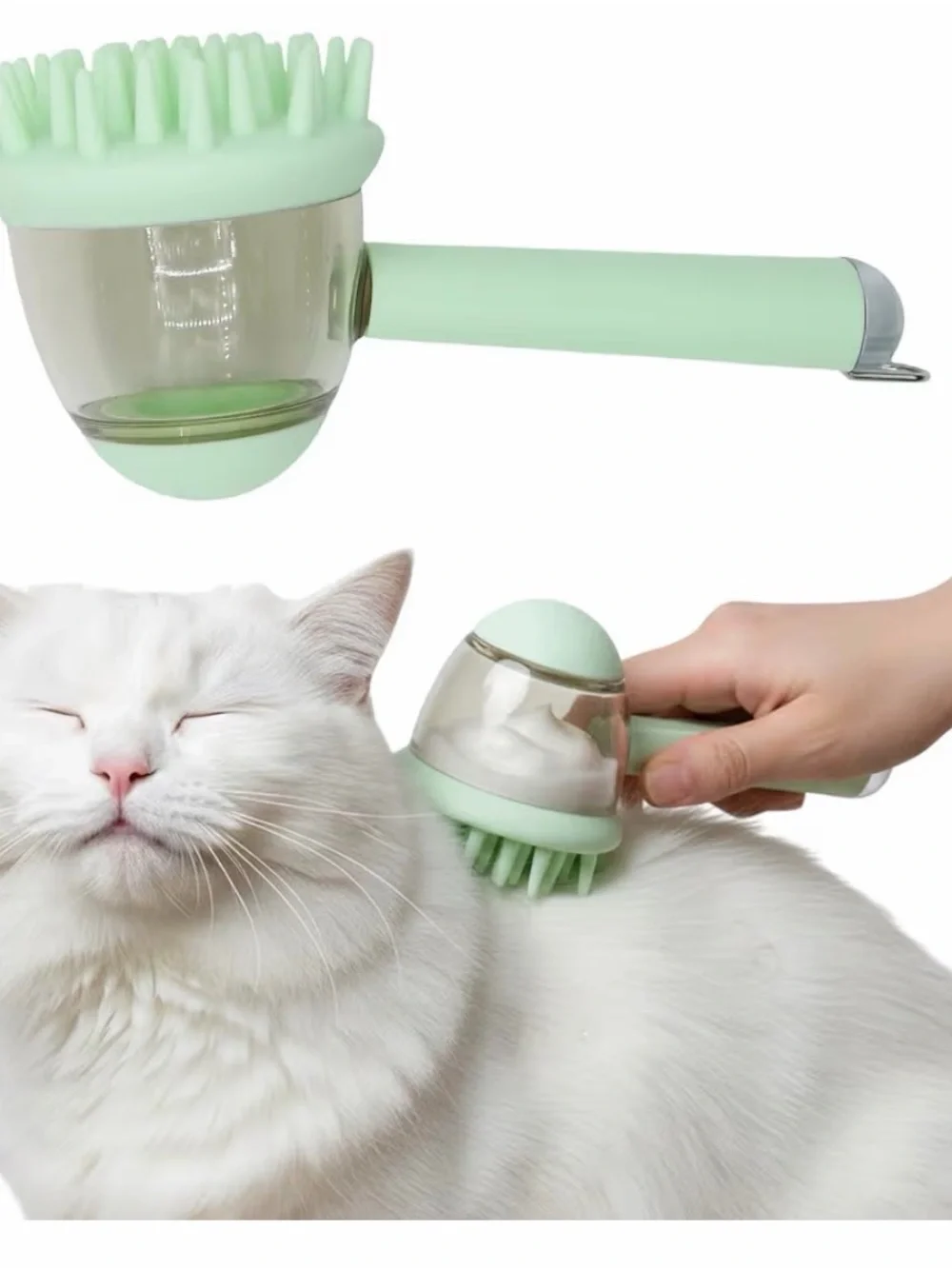 Mint Green Cat Grooming Brush with Soap Dispenser - Pets Cat